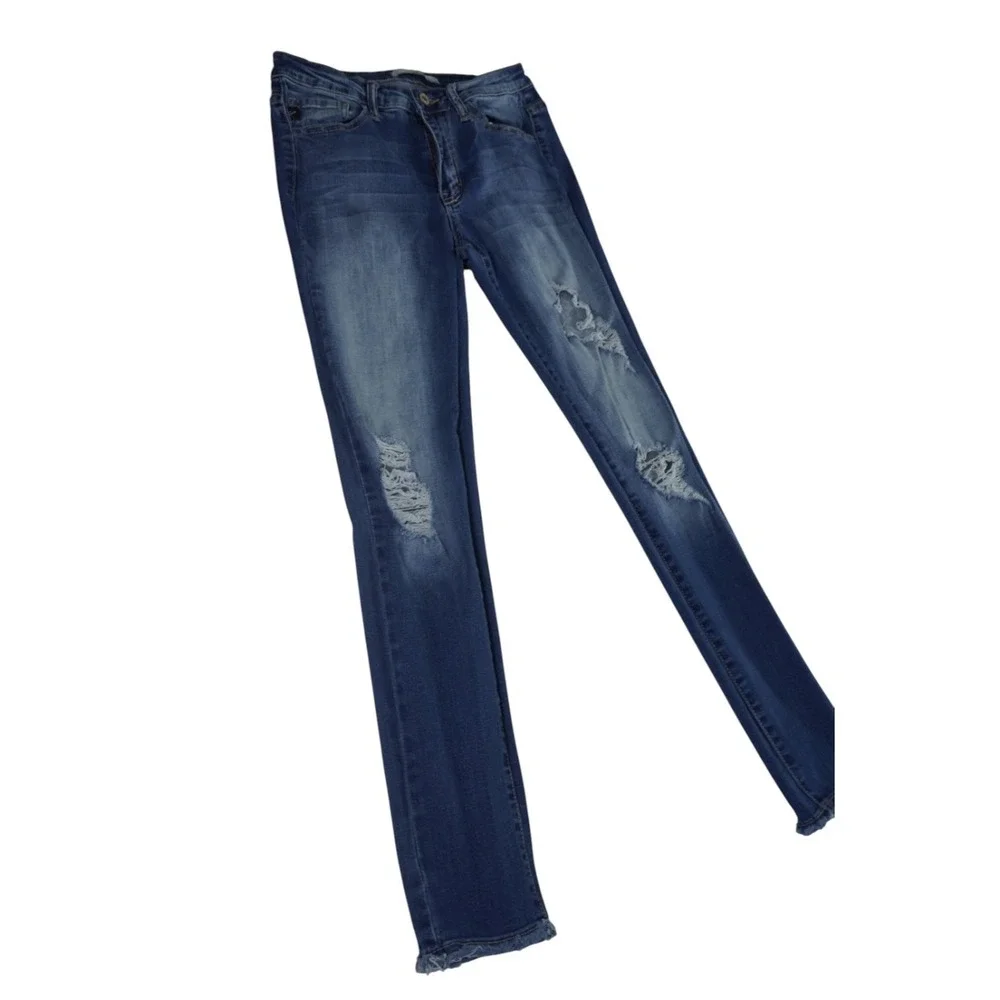 Kancan Los Angeles Skinny Jeans Womens 9 Blue Denim Cotton Distressed Frayed Hem